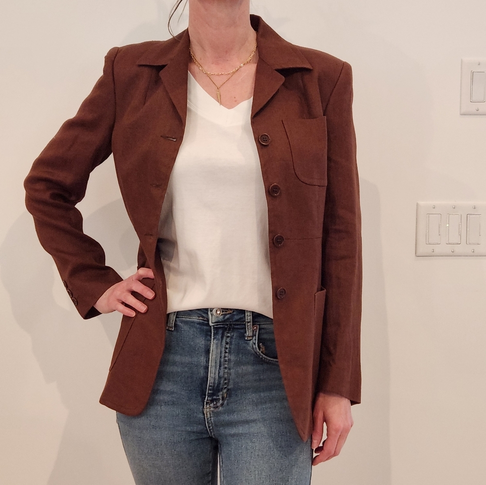 Chocolate brown linen blazer - Picture 2 of 6